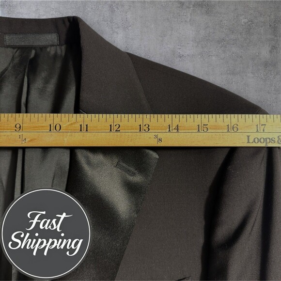 $450 CALVIN KLEIN Mens 38R Black Wool Blazer Sport Coat 2-Button TUXEDO Jacket - Picture 3 of 8